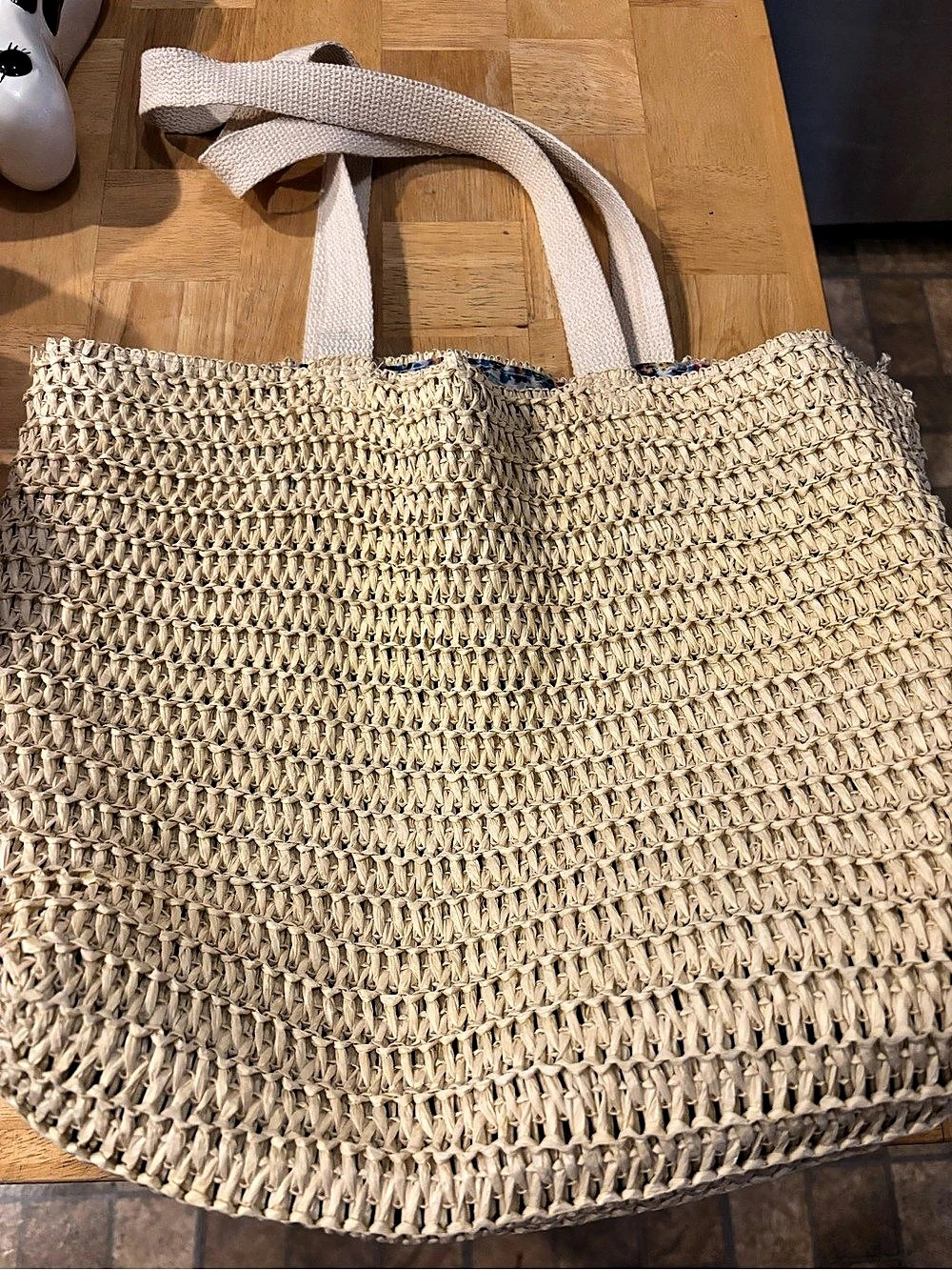 Woven Tote in Cream Like New